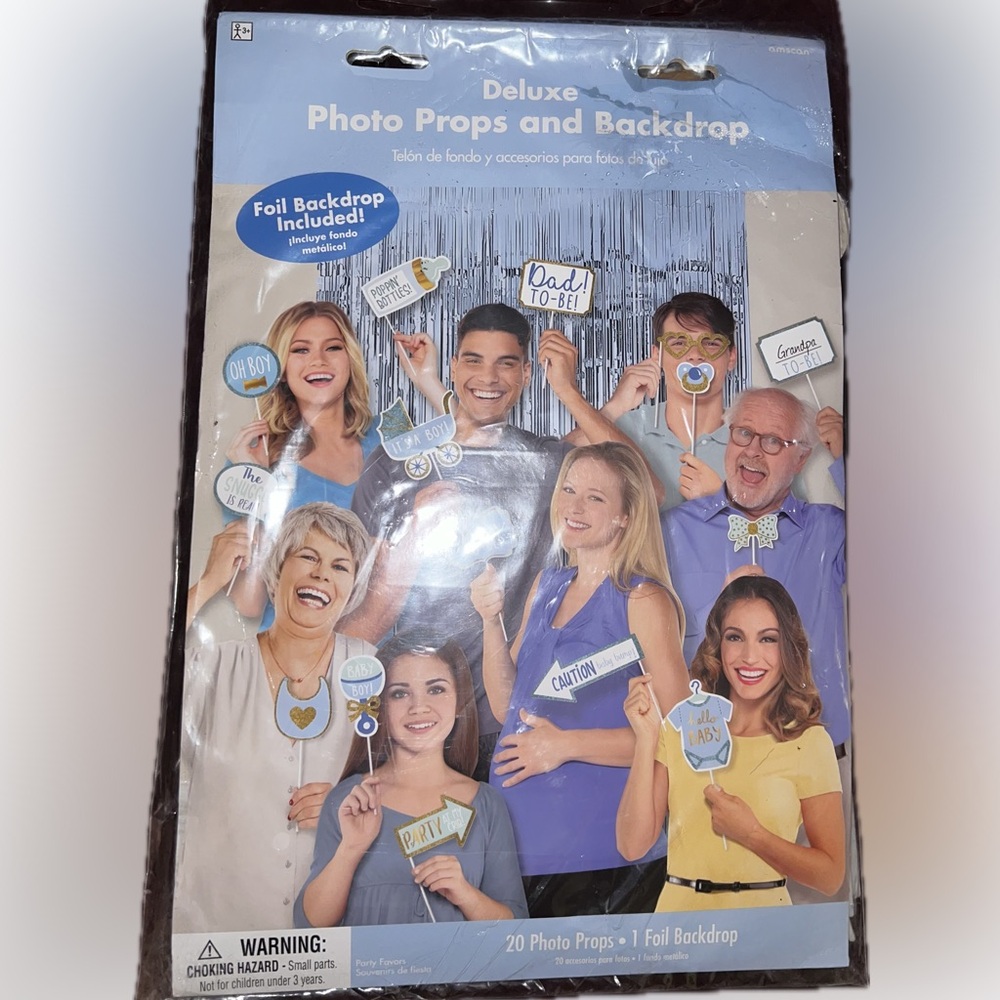 💥New Deluxe Boy Baby Shower Photo Props Kit Gender Reveal Foil Props Glitter